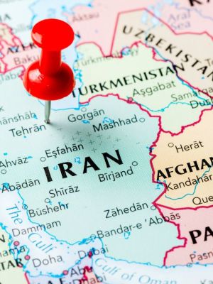 Map of Iran with a pin
